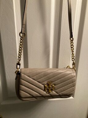 Tory Burch Taupe Quilted kira Crossbody with Gold Hardware